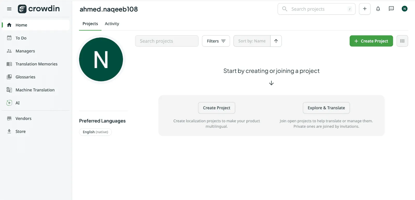 Creating project in Crowdin